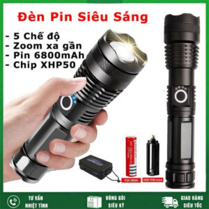 Đèn pin siêu sáng XHP50 chiếu xa 500m, chống thấm nước pin trâu 6800mAh 5 chế độ sáng, đèn pin