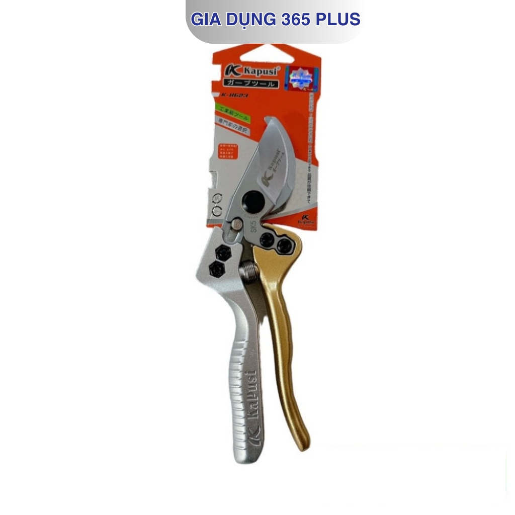 KÉO CẮT, TỈA CÀNH CẦM TAY KAPUSI LƯỠI KÉO LÀM BẰNG THÉP SK5 TAY CẦM VÀNG-TRẮNG HÀNG CAO CẤP - Image 2
